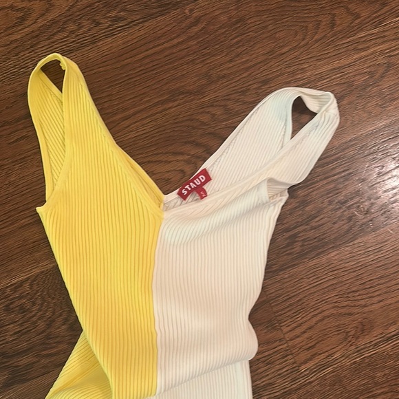 STAUD Dresses & Skirts - STAUD Yellow and White Midi Dress